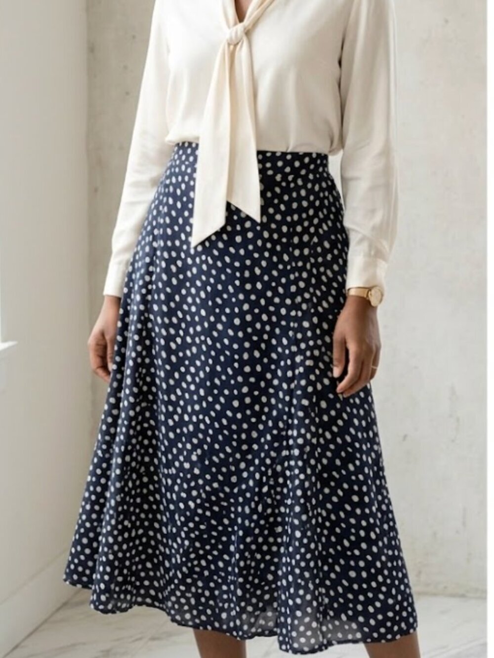 Vintage R&K Originals Retro Navy Polka Dot A-Line Midi Skirt SZ 18W